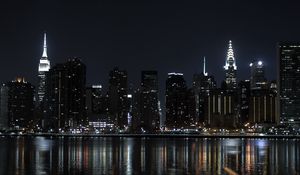 Preview wallpaper night city, buildings, lights, water, reflection, dark