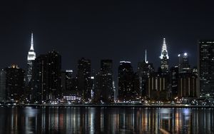 Preview wallpaper night city, buildings, lights, water, reflection, dark