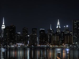 Preview wallpaper night city, buildings, lights, water, reflection, dark