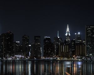 Preview wallpaper night city, buildings, lights, water, reflection, dark