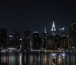 Preview wallpaper night city, buildings, lights, water, reflection, dark