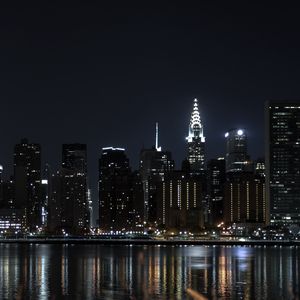 Preview wallpaper night city, buildings, lights, water, reflection, dark