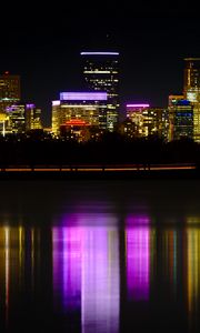 Preview wallpaper night city, buildings, lights, water, dark, reflection