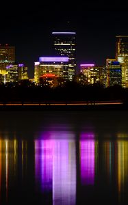 Preview wallpaper night city, buildings, lights, water, dark, reflection