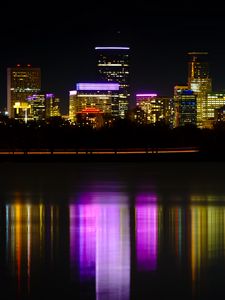 Preview wallpaper night city, buildings, lights, water, dark, reflection