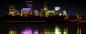 Preview wallpaper night city, buildings, lights, water, dark, reflection