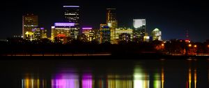 Preview wallpaper night city, buildings, lights, water, dark, reflection