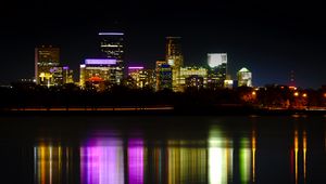 Preview wallpaper night city, buildings, lights, water, dark, reflection
