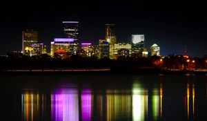 Preview wallpaper night city, buildings, lights, water, dark, reflection