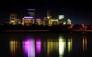 Preview wallpaper night city, buildings, lights, water, dark, reflection