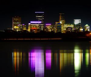 Preview wallpaper night city, buildings, lights, water, dark, reflection