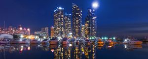 Preview wallpaper night city, buildings, night, sky, boats
