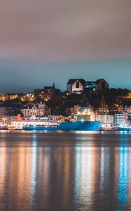 Preview wallpaper night city, buildings, port, water, reflection