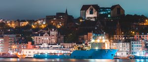 Preview wallpaper night city, buildings, port, water, reflection