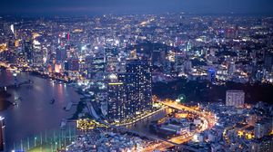 Preview wallpaper night city, buildings, river, lights
