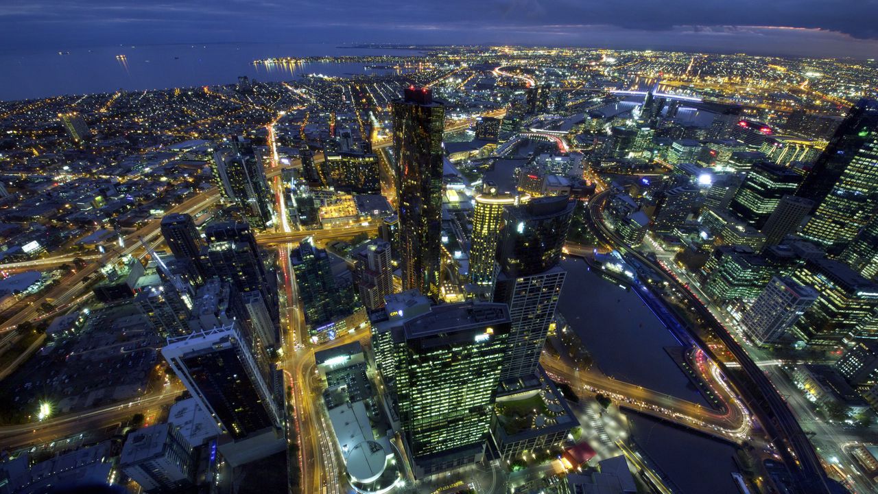 Wallpaper night city, buildings, road, lights, australia