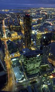 Preview wallpaper night city, buildings, road, lights, australia