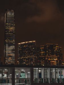 Preview wallpaper night city, buildings, skyscraper, hong kong