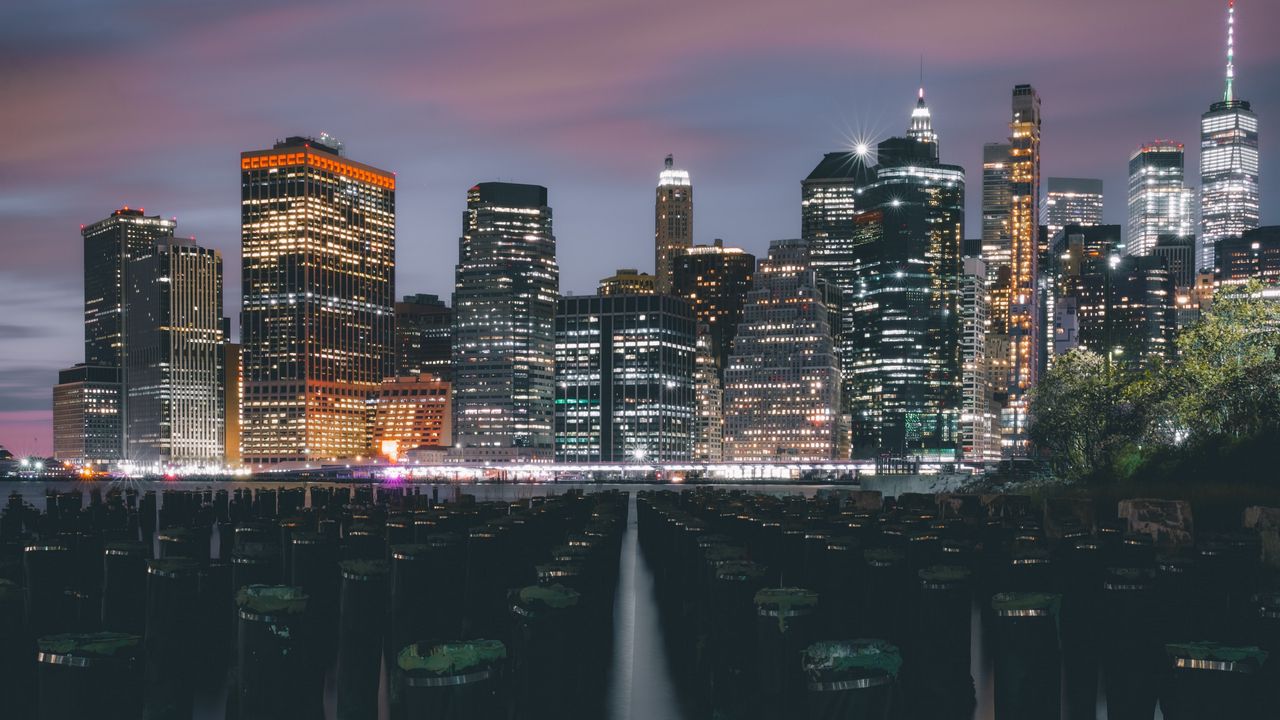Wallpaper night city, buildings, skyscrapers, architecture, lights
