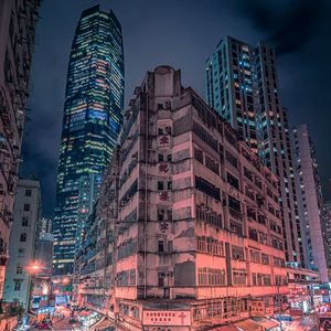 Preview wallpaper night city, buildings, skyscrapers, neon, road