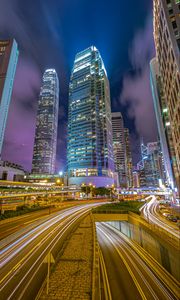 Preview wallpaper night city, buildings, skyscrapers, road, neon