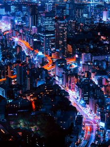 Preview wallpaper night city, buildings, top view