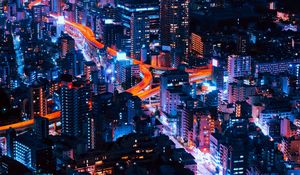 Preview wallpaper night city, buildings, top view