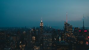 Preview wallpaper night city, buildings, tower, glow