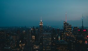 Preview wallpaper night city, buildings, tower, glow