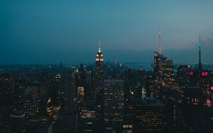 Preview wallpaper night city, buildings, tower, glow