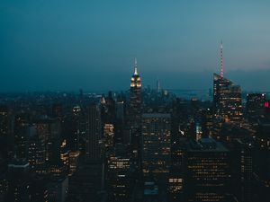Preview wallpaper night city, buildings, tower, glow