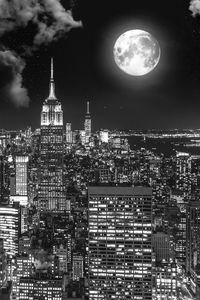 Preview wallpaper night city, bw, full moon, new york, usa