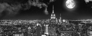 Preview wallpaper night city, bw, full moon, new york, usa