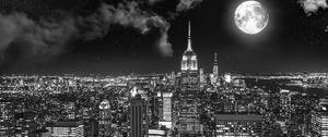 Preview wallpaper night city, bw, full moon, new york, usa