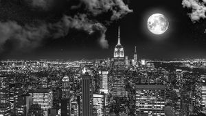 Preview wallpaper night city, bw, full moon, new york, usa