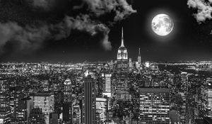 Preview wallpaper night city, bw, full moon, new york, usa