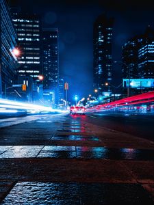 Preview wallpaper night city, cars, road, long exposure