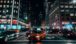 Preview wallpaper night city, cars, traffic