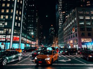 Preview wallpaper night city, cars, traffic