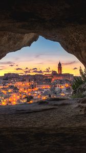 Preview wallpaper night city, cave, buildings, view, italy