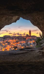 Preview wallpaper night city, cave, buildings, view, italy