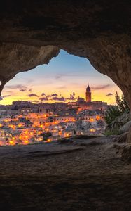 Preview wallpaper night city, cave, buildings, view, italy