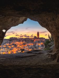 Preview wallpaper night city, cave, buildings, view, italy