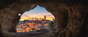 Preview wallpaper night city, cave, buildings, view, italy