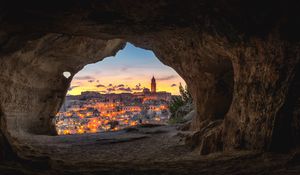 Preview wallpaper night city, cave, buildings, view, italy