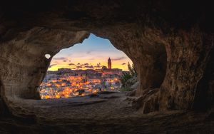 Preview wallpaper night city, cave, buildings, view, italy