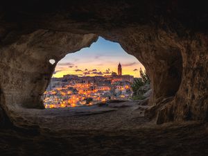 Preview wallpaper night city, cave, buildings, view, italy