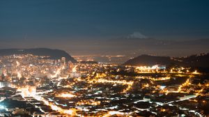 Preview wallpaper night city, city, aerial view, light, lights