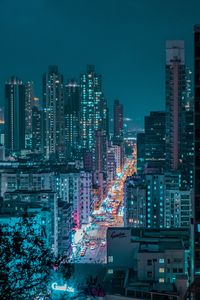 Preview wallpaper night city, city, aerial view, road, buildings, lights