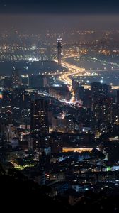 Preview wallpaper night city, city, aerial view, buildings, lights